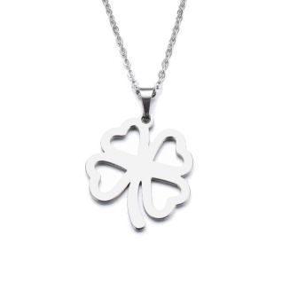Fako Bijoux® - Ketting Met Hanger - Stainless Steel - RVS - Staal - Klavertje Vier Open - Zilverkleurig