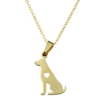 Fako Bijoux® - Ketting Met Hanger - Stainless Steel - RVS - Staal - Hond Zittend Met Hart - Goudkleurig