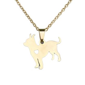 Fako Bijoux® - Ketting Met Hanger - Stainless Steel - RVS - Staal - Hond - Chihuahua - Goudkleurig