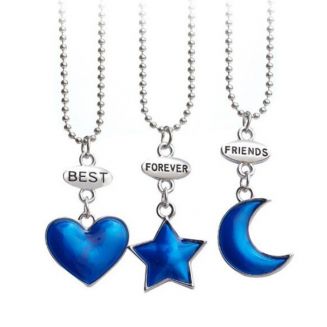 Fako Bijoux® - Vriendschapsketting - Best Friends Forever - Maan, Hart & Ster - Blauw