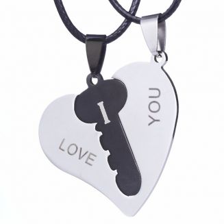 Fako Bijoux® - Vriendschapsketting - RVS - Hart Met Sleutel - Zilver/Zwart