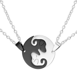 Fako Bijoux® - Vriendschapsketting - RVS - Hond - Yin Yang - Rond - Zilver/Zwart