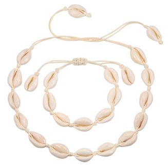 Fako Bijoux® - Schelpjes Ketting & Armband - Choker - Schelpen Set - Ongeknoopt - Wit