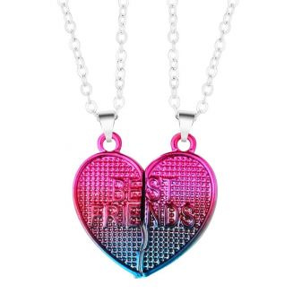 Fako Bijoux® - Vriendschapsketting - BFF Ketting - Hart Fluor - Best Friends - Magnetisch - Roze/Blauw