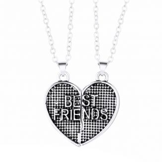 Fako Bijoux® - Vriendschapsketting - BFF Ketting - Hart Zilver - Best Friends - Magnetisch - Zilverkleurig
