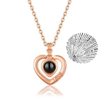 Fako Bijoux® - Ketting Hartje - I Love You In 100 Talen - Ik Hou Van Jou Projectie - Liefdes Ketting - Hart - 45cm -  Rosé Goudkleurig