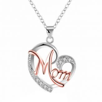 Fako Bijoux® - Ketting Mom Hart - Mama Ketting - Hartje - Cadeautje Moeder - 45cm - Zilver/Rosé Goud