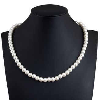 Fako Bijoux® - Parelketting - 8mm - Parelmoer - Acryl - Wit - Zilverkleurig