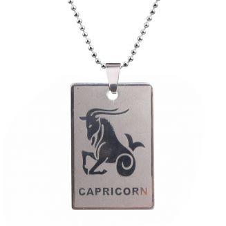 Fako Bijoux® - Ketting - RVS Hanger - Sterrenbeeld Rechthoek - Steenbok