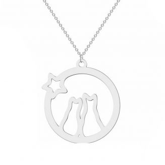 Fako Bijoux® - Ketting Met Hanger - Stainless Steel - RVS - Staal - Poezen Met Ster - Zilverkleurig