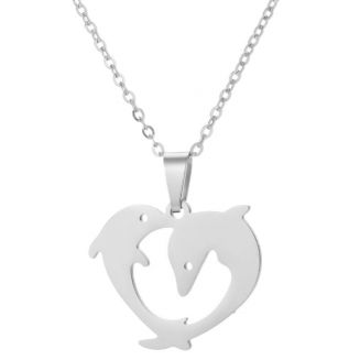 Fako Bijoux® - Ketting Met Hanger - Stainless Steel - RVS - Staal - Dolfijnen - Zilverkleurig