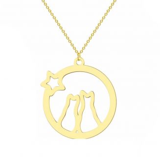 Fako Bijoux® - Ketting Met Hanger - Stainless Steel - RVS - Staal - Poezen Met Ster - Goudkleurig
