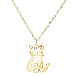 Fako Bijoux® - Ketting Met Hanger - Stainless Steel - RVS - Staal - Poes / Kat - Goudkleurig