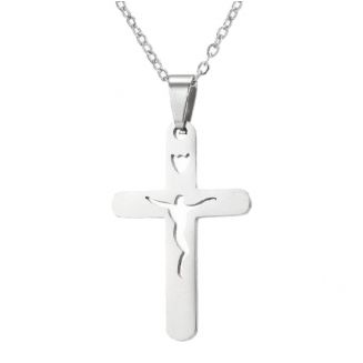 Fako Bijoux® - Ketting Met Kruisje Open Jesus - Stainless Steel - RVS - Staal - Zilverkleurig