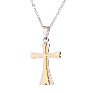 Fako Bijoux® - Ketting Met Kruisje Zilver/Goud - Stainless Steel - RVS - Staal - Zilverkleurig