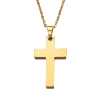 Fako Bijoux® - Ketting Met Kruisje - Stainless Steel - RVS - Staal - Goudkleurig