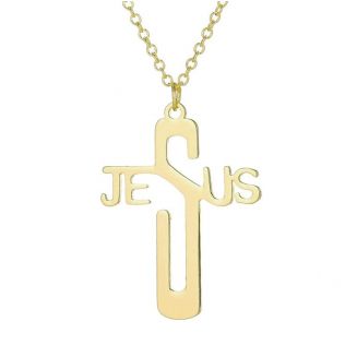 Fako Bijoux® - Ketting Met Kruisje Jesus - Stainless Steel - RVS - Staal - Goudkleurig
