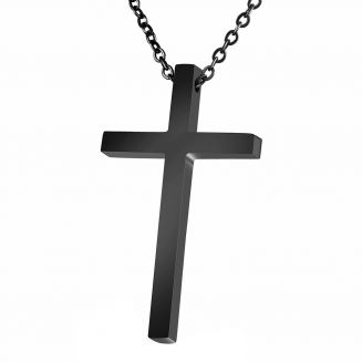 Fako Bijoux® - Ketting Met Kruisje Classic - Kruis - 21x36mm - 45cm - Stainless Steel - RVS - Staal - Zwart