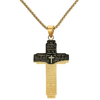 Fako Bijoux® - Cubaans Kruis Breed Voor Mannen - Ketting Met Kruis - Heren Ketting - Holy Cross - 30x50mm - 60cm - 2mm - Stainless Steel - RVS - Staal - Goudkleurig