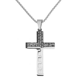 Fako Bijoux® - Cubaans Kruis Key Voor Mannen - Ketting Met Kruis - Heren Ketting - Holy Cross - 33x50mm - 60cm - 2mm - Stainless Steel - RVS - Staal - Zilverkleurig
