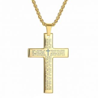 Fako Bijoux® - Cubaans Kruis Voor Mannen Large - Ketting Met Kruis - Heren Ketting - Holy Cross - 34x50mm - 60cm - 2.5mm - Stainless Steel - RVS - Staal - Goudkleurig
