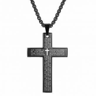 Fako Bijoux® - Cubaans Kruis Voor Mannen Large - Ketting Met Kruis - Heren Ketting - Holy Cross - 34x50mm - 60cm - 2.5mm - Stainless Steel - RVS - Staal - Zwart