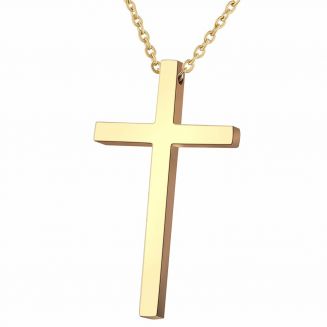 Fako Bijoux® - Ketting Met Kruisje Classic - Kruis - 21x36mm - 50cm - Stainless Steel - RVS - Staal - Goudkleurig