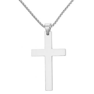 Fako Bijoux® - Ketting Met Kruisje XLarge - Kruis - 30x53mm - 60cm - 2mm - Stainless Steel - RVS - Staal - Zilverkleurig