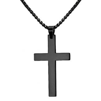 Fako Bijoux® - Ketting Met Kruisje Small - Kruis - 22x38mm - 50cm - 2mm - Stainless Steel - RVS - Staal - Zwart