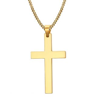 Fako Bijoux® - Schakelketting Met Kruisje Small - Kruis - 22x38mm - 50cm - 2mm - Stainless Steel - RVS - Staal - Goudkleurig