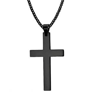 Fako Bijoux® - Schakelketting Met Kruisje Small - Kruis - 22x38mm - 50cm - 2mm - Stainless Steel - RVS - Staal - Zwart