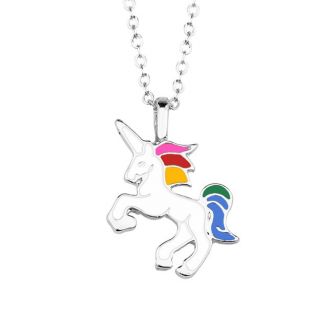 Fako Bijoux® - Ketting - Eenhoorn Regenboog Wit - Zilverkleurig