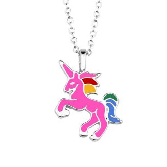 Fako Bijoux® - Ketting - Eenhoorn Regenboog Roze - Zilverkleurig