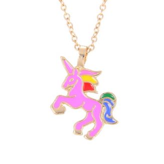 Fako Bijoux® - Ketting - Eenhoorn Regenboog Roze - Goudkleurig