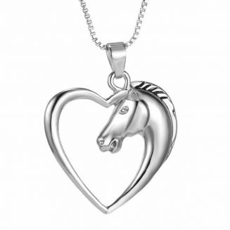 Fako Bijoux® - Ketting - Paard In Hart - 30x32mm - Zilverkleurig