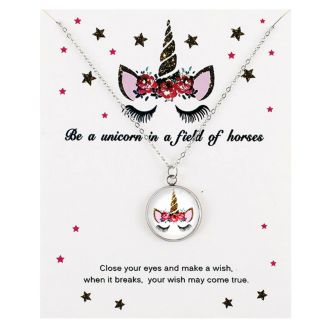Fako Bijoux® - Ketting Op Kaart - Eenhoorn Cabochon - Zilverkleurig