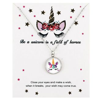 Fako Bijoux® - Ketting Op Kaart - Eenhoorn Dream - Zilverkleurig