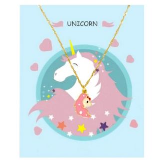 Fako Bijoux® - Ketting Op Kaart - Eenhoorn Lang Haar - 13x22mm - Goudkleurig