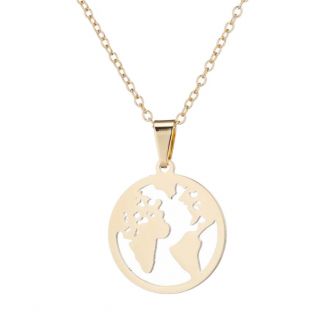 Fako Bijoux® - Ketting - Stainless Steel - Wereldkaart - Goudkleurig