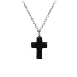 Fako Bijoux® - Ketting - Kruisje Mini - Obsidiaan - Natuursteen - 18x25mm - 50cm