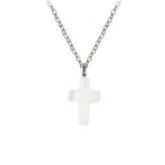 Fako Bijoux® - Ketting - Kruisje Mini - Bergkristal - Natuursteen - 18x25mm - 50cm