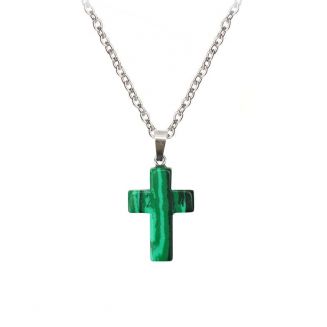 Fako Bijoux® - Ketting - Kruisje Mini - Malachiet - Natuursteen - 18x25mm - 50cm