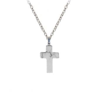 Fako Bijoux® - Ketting - Kruisje Mini - Howliet - Natuursteen - 18x25mm - 50cm