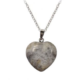 Fako Bijoux® - Ketting - Hart Natuursteen - 20x20mm - Crazy Agaat - 50cm