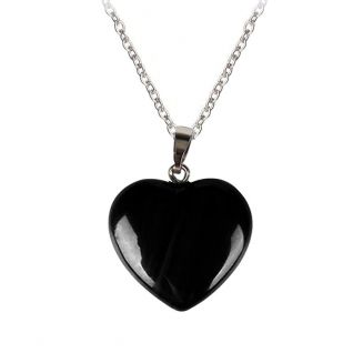 Fako Bijoux® - Ketting - Hart Natuursteen - 20x20mm - Obsidiaan - 50cm