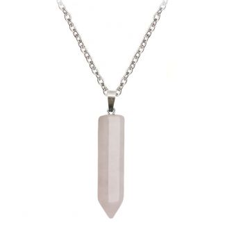 Fako Bijoux® - Ketting - Pilaar Natuursteen - 7.5x32mm - Rozenkwarts - 50cm