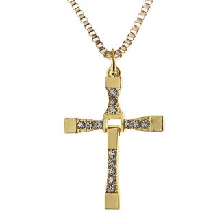 Fako Bijoux® - Ketting - Kruis - Kristal - Classic - Goudkleurig