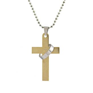Fako Bijoux® - Ketting - Kruis Met Ring - Goudkleurig