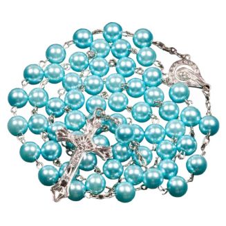 Fako Bijoux® - Rozenkrans Ketting - Acryl - 8mm - Blauw/Parelmoer