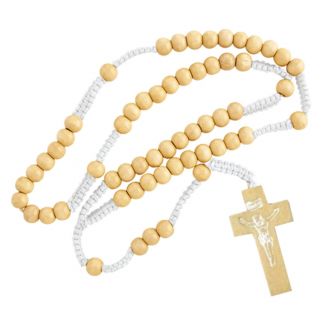 Fako Bijoux® - Ketting - Rozenkrans - Hout - Wit